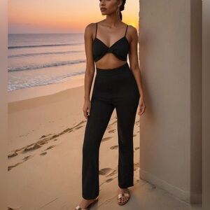 NWT Bebe Black Twist Front Wide Leg Jumpsuit - Size XL
